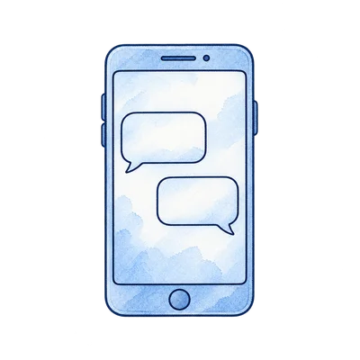 チャット画面が映ったスマートフォンの水彩イラスト